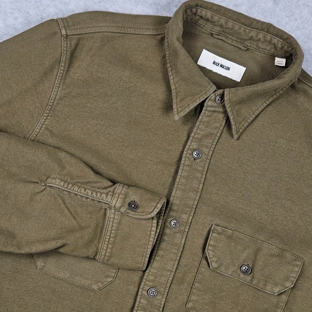 Buck Mason (Men's Large) Green Field Flannel Shirt Cotton Pacific Twill Workwear